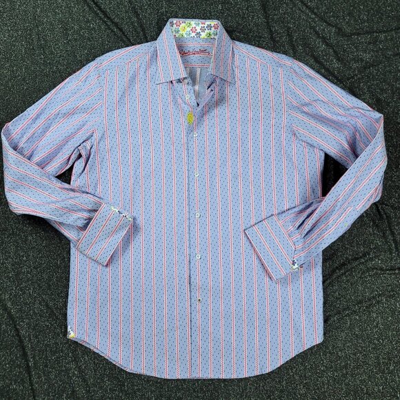 Robert Graham Classic Fit French Cuff Shirt Men's Size Medium Floral Striped - Picture 2 of 10